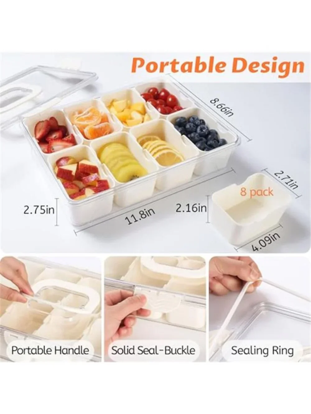 2Pack Snackle Box Containers Dishwasher Safe Divided Serving Tray with Lid